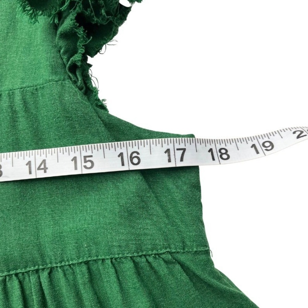 Aerie Womens Forest Green Linen Blend Ruffle Babydoll Mini Dress Size M Pockets - Picture 10 of 11